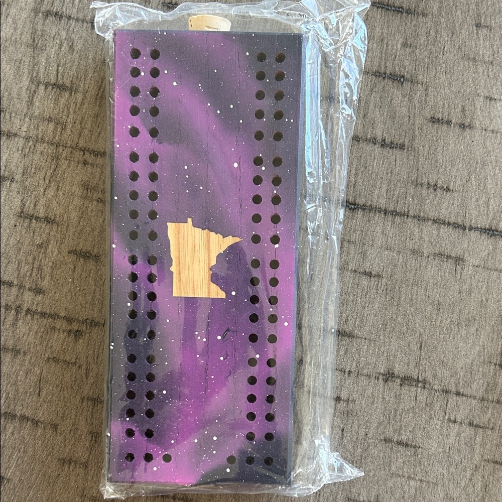 Mini Galaxy Purple and Black Cribbage Board with Minnesota State Design
